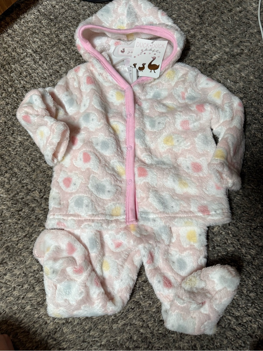 Duck Duck Goose Pink Pastel Heart Plush Hooded Pajama Set for Kids
